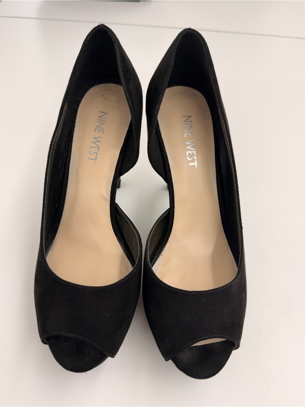 Nine West Black Suede Peep-Toe Heels